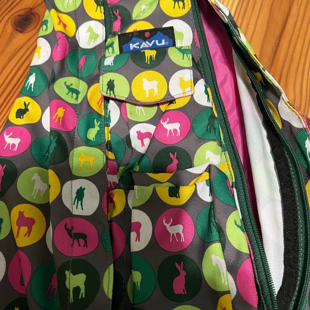 Kavu Green and Pink Raincoat with Retro Print
